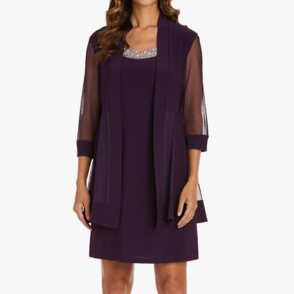 Dress and Jacket set by R & M Richards - Size 12 - Plum - Picture 1 of 16